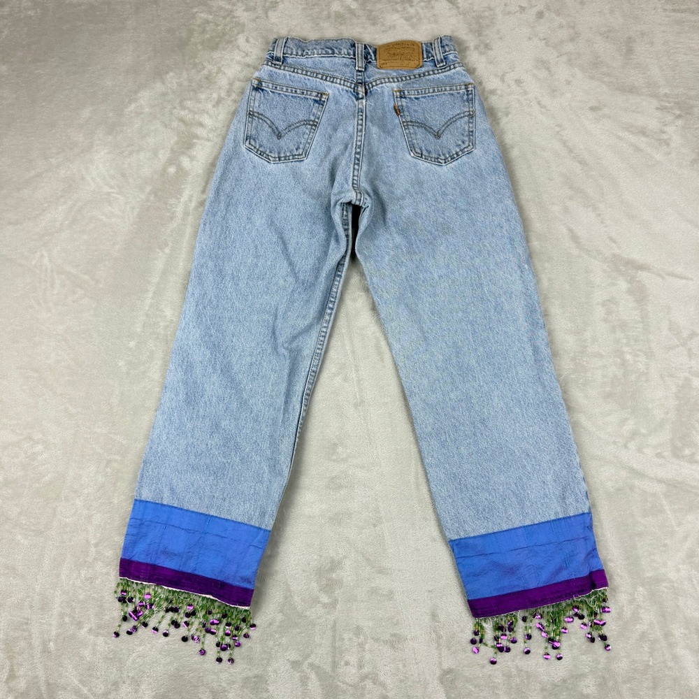 VTG Levis 565 Jeans Girls 14 (23x24) Slim Wide Leg Zutopia Beaded Orange Tab Y2K - Picture 8 of 14